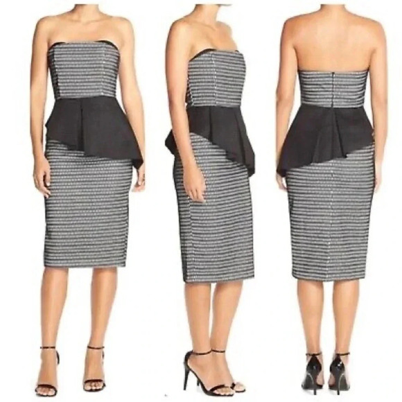 ELLIATT Women Small Black White Departure Peplum Fused‎ Mesh Sheath Dress - Picture 1 of 7